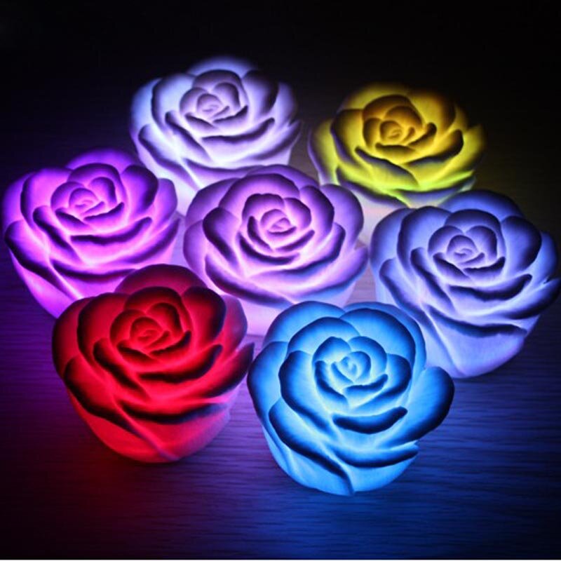 Vela de flor de Rosa flotante LED romántica, luz de noche colorida, decoración de boda, dormitorio, fiesta, decoración interior LL @ 17