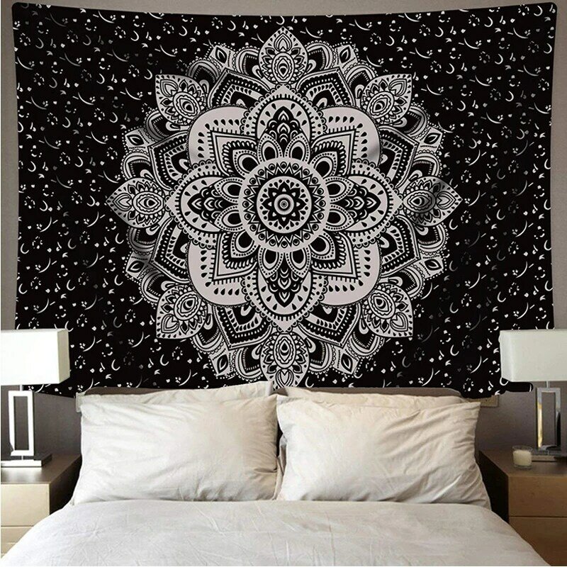 Tapiz de Mandala de la India 2020, decoración de pared colgante, tapices de tela psicodélicos Hippie, tapiz de pared playa con Luna nocturna, alfombra