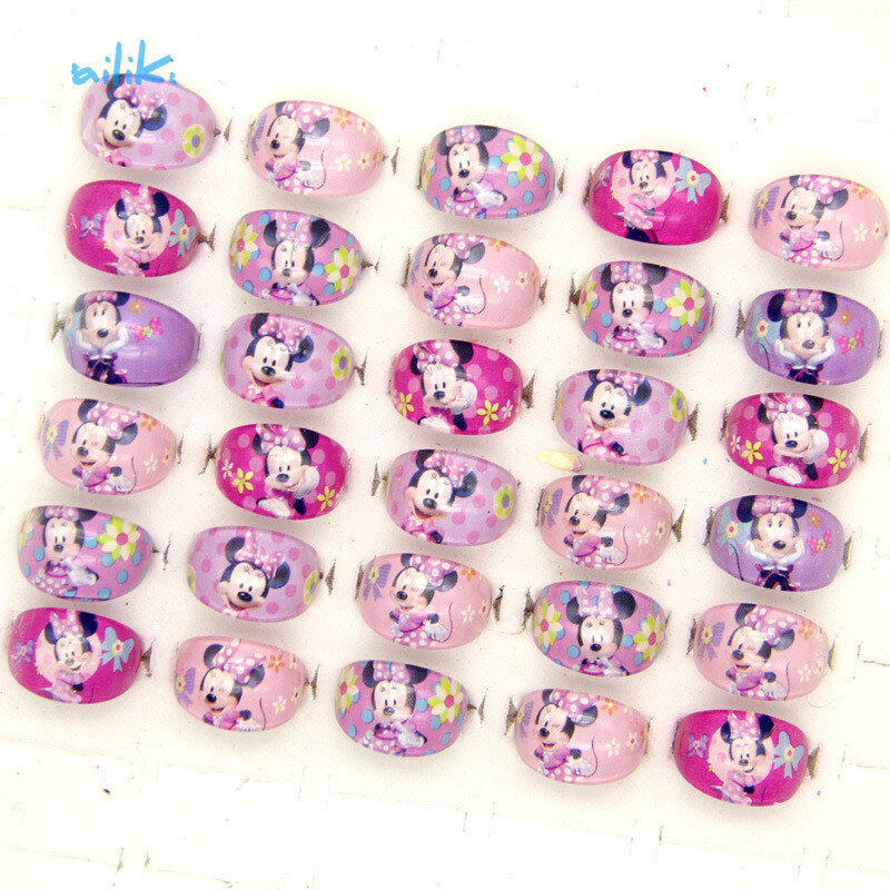 12PCS Disney Minnie Mouse Party Suppply Finger Ring Toy Kids Happy Birthday Party Favor Girl Cute Giveaway Souvenir
