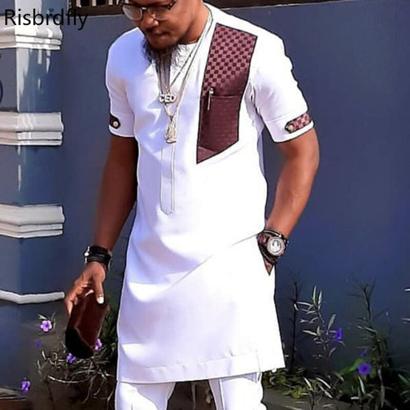 S-4XL 2021 Mode Musim Panas Baru Pria Afrika Kaus Ukuran Plus Putih Pakaian Afrika untuk Pria Pakaian Afrika
