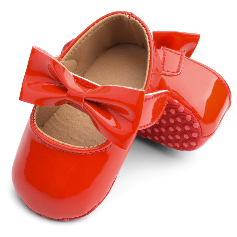 Nuove scarpe per neonate neonate fibbia in pelle verniciata primi camminatori con fiocco rosso nero rosa bianco scarpe da culla antiscivolo con suola morbida