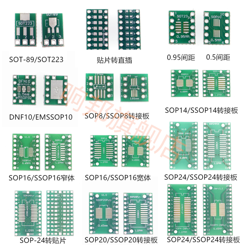 70 sztuk płytka drukowana zestaw SMD zwrócić się do DIP Adapter konwerter płyta SOP8 SOP10 SOP14 SOP16 SOP24 SOP28