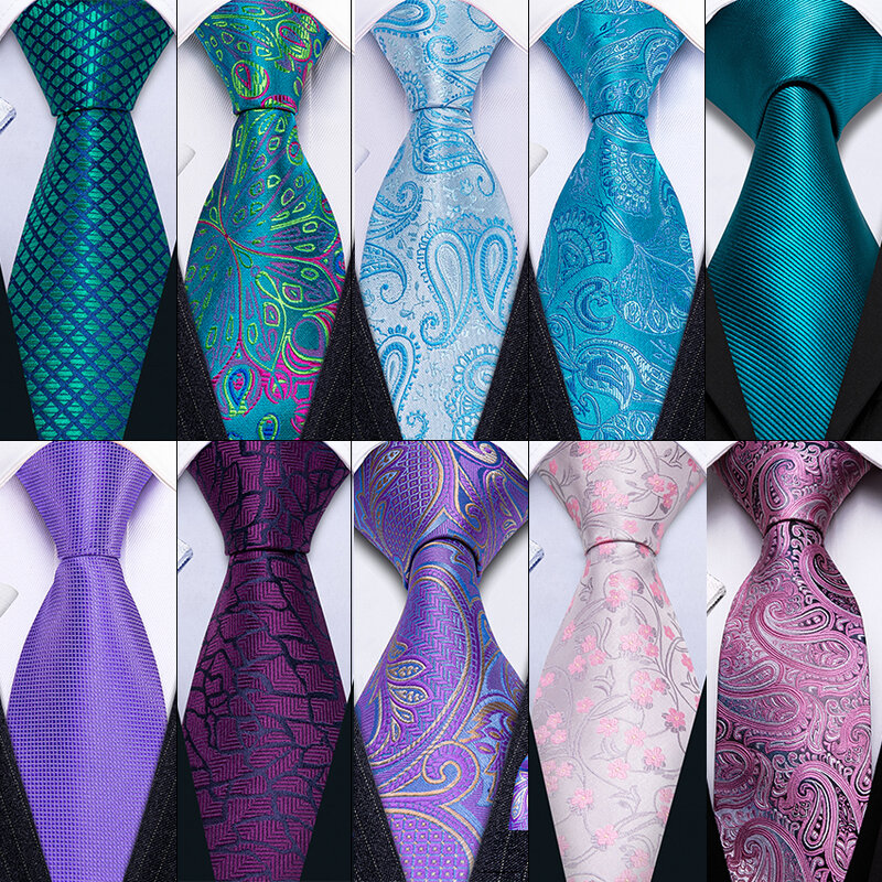 Corbata de seda para hombre, conjunto de mancuernas y pañuelos de color verde azulado, verde, rosa, Morado, Floral, regalo para hombre, diseñador de Barry.Wang
