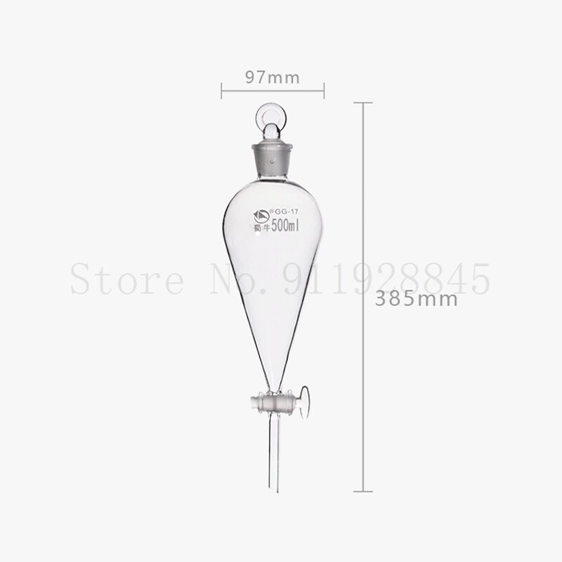 2pcs/lot Lab 500ml glass pear-shaped Separating Conical Funnel With Glass Ground-in piston Laboratory Glassware