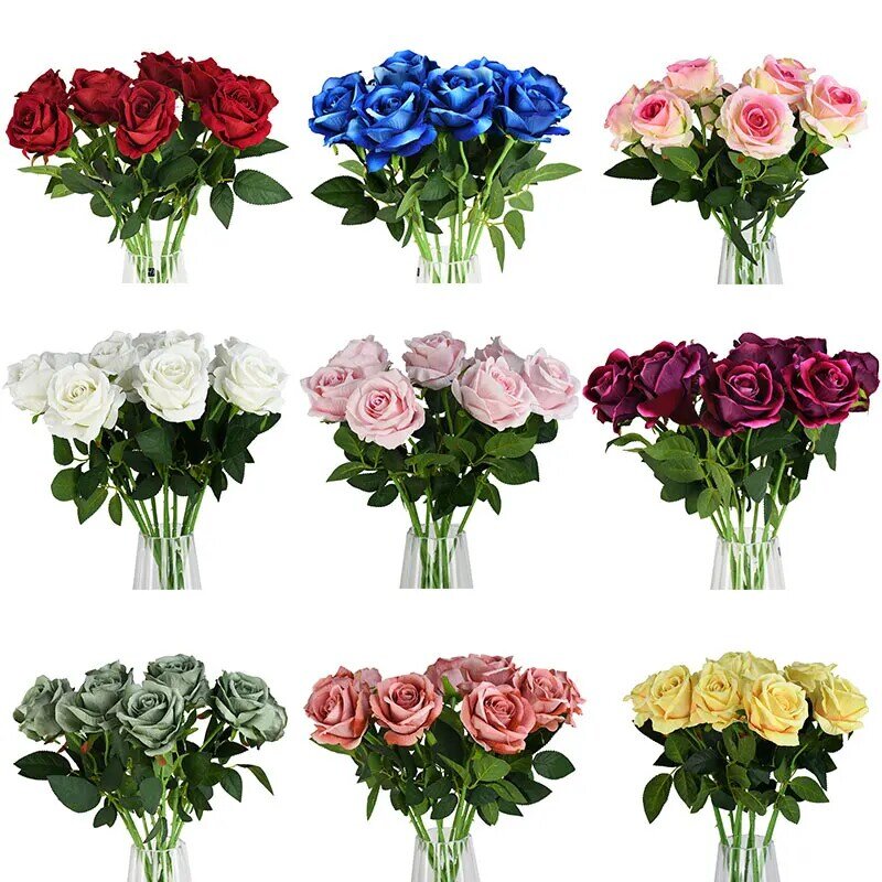 10Pcs Lange Zweig Künstliche Rose Blumen Bouquet Simulation Flanell Gefälschte Blumen Valentinstag Startseite Hochzeit Dekoration