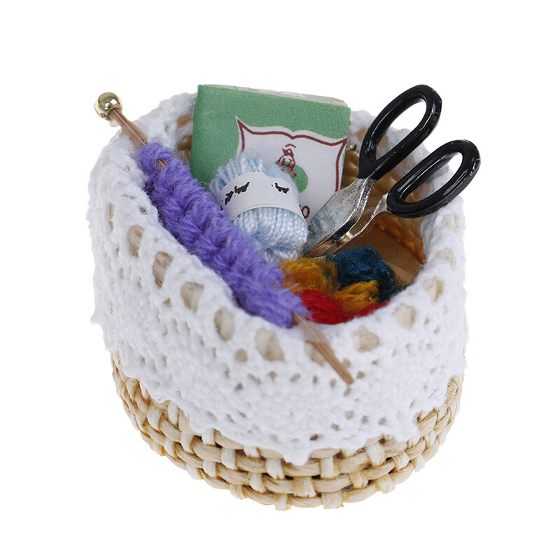 1:12 Mini Poppenhuis Miniatuur Wol Breien Tool Pop Pretend Speelgoed Voor Gezinnen Collectible Gift