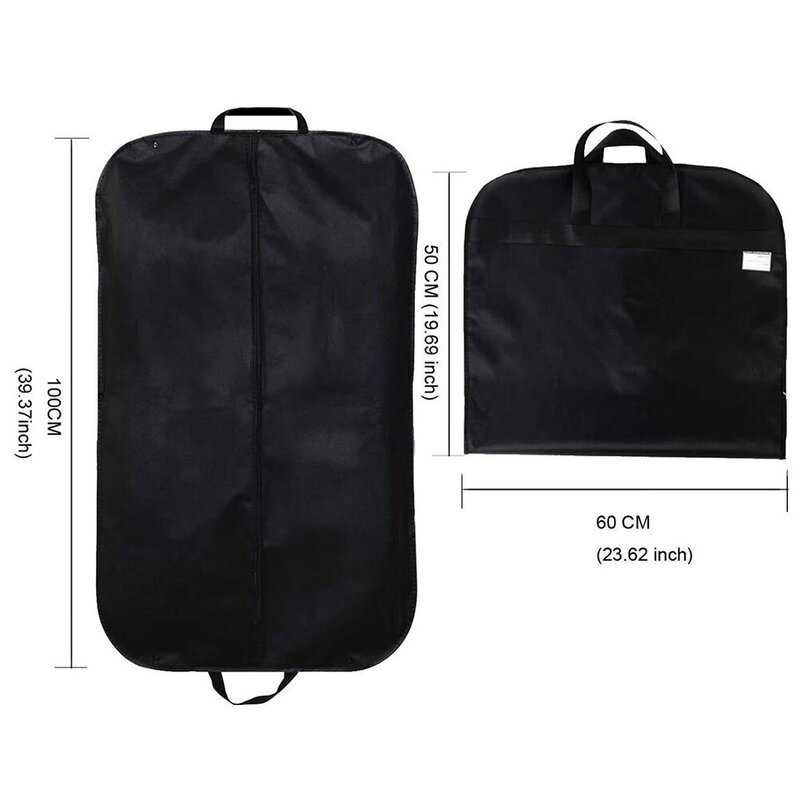 Portátil Dustproof Non-Woven Garment Bag, saco preto, armazenamento de terno, capa para roupas, tronco, Holdall Dress, Jacket Dust Cover