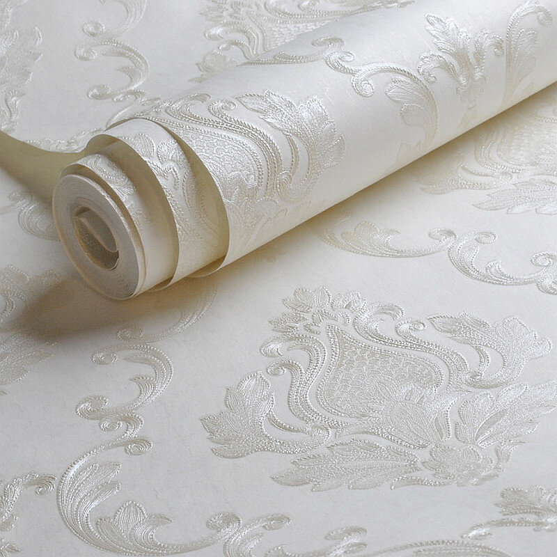 Creamy Weiß Geprägte Damast Tapete Schlafzimmer wohnzimmer Hintergrund Floral Muster 3D Strukturierte Wand Papier Home Decor 10M Rolle
