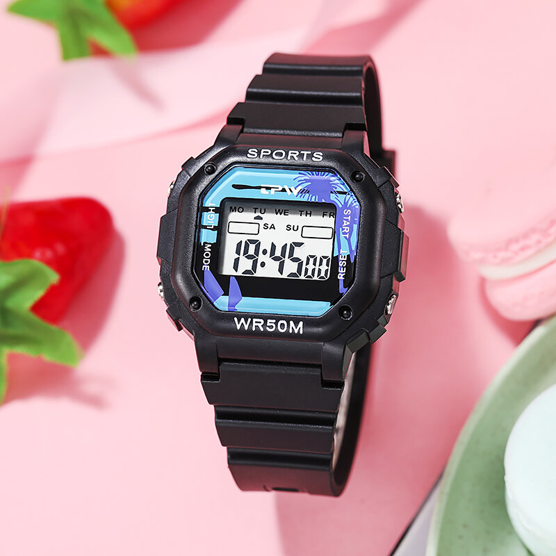 Clássico feminino relógios digitais 5atm 42mm graffiti dial causal vestido