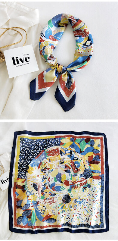 Bufanda de seda de poliéster multifunción para mujer, pañuelo cuadrado de satén con estampado de patrones exagerados, 70x70cm, novedad de 2021
