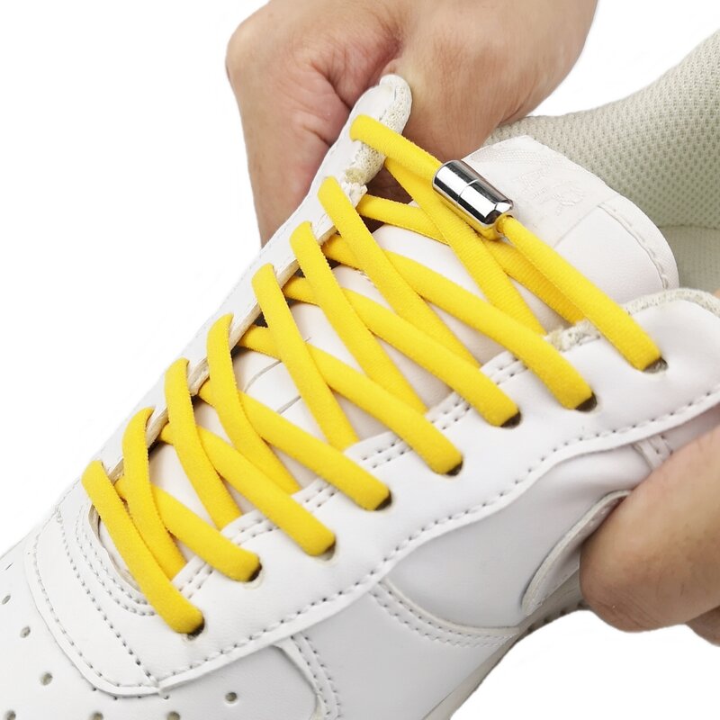Elastic Metal Buckle Fixed Shoe Laces, Round No Tie cadarços para crianças e adultos Sneakers, rápidos cadarços preguiçosos, novo, 1 par