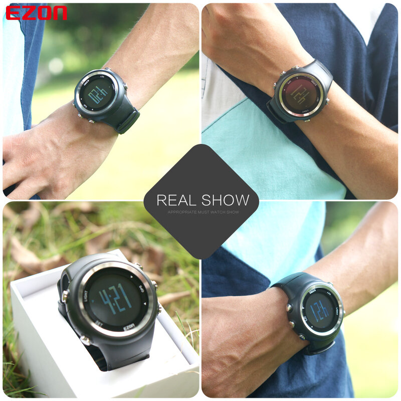 Men's Digital Sport Wristwatch GPS Running Watch With Speed Pace Distance Calorie Burning  Stopwatch 50M Waterproof EZON T031