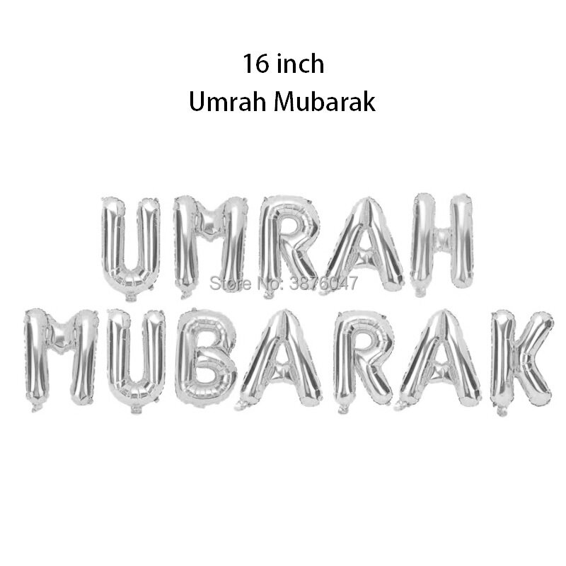 Umrah Mubarak บอลลูน Eid Mubarak อิสลามมุสลิมใหม่ปีเทศกาลตกแต่งจดหมายฟอยล์บอลลูนแบนเนอร์
