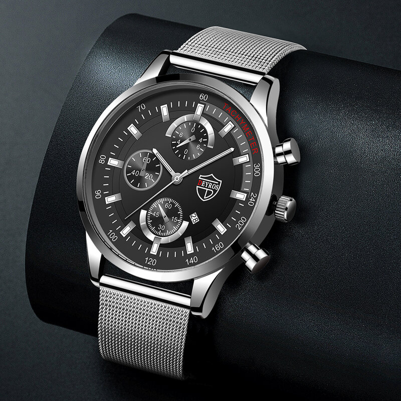 Fashion Heren Horloges Luxe Roestvrijstalen Gaas Riem Quartz Horloge Voor Mannen Business Casual Lederen Horloge Relogio Masculino