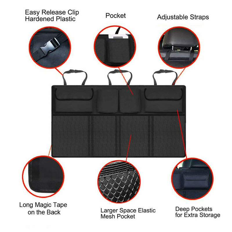 Universal Car Trunk Organizer Multi Pocket Seat Back Hanging Net Storage Bag Stowing Tidying Automobile Travel Accessories