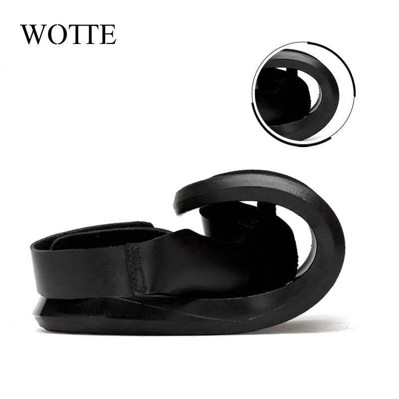 WOTTE – sandales d'été en cuir pour hommes, nouveau design, mode décontractée, noir, à enfiler, tongs plates en caoutchouc