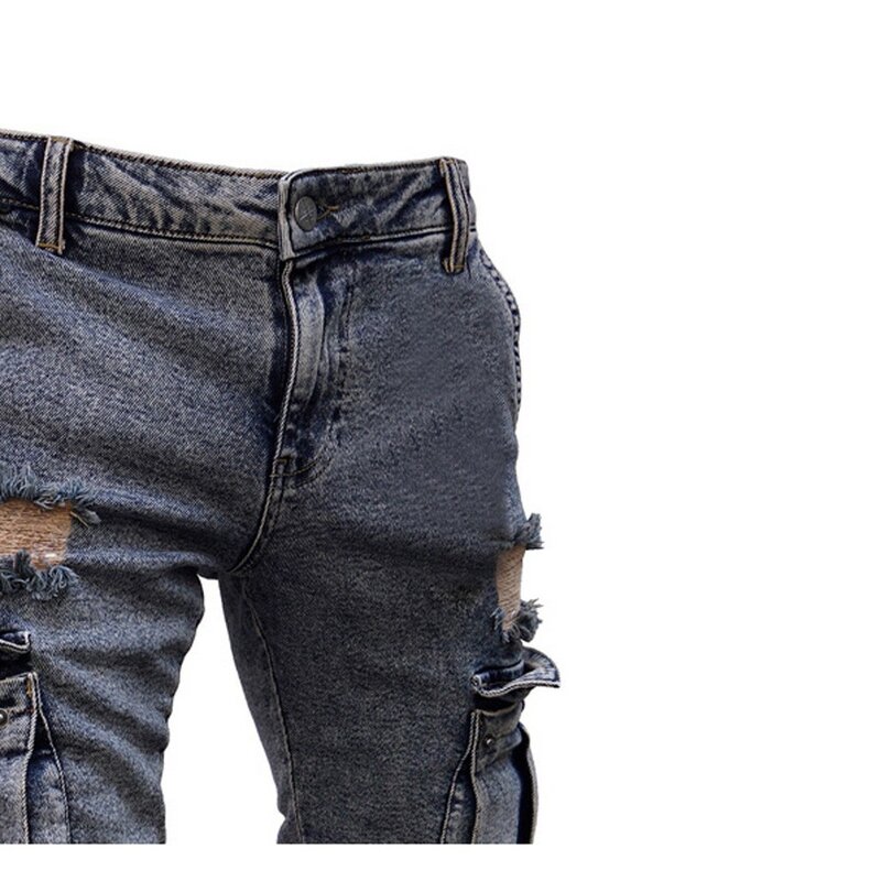 Pantalones vaqueros de moda para hombre Hip Hop Cool Streetwear Biker sólido agujero rasgado Skinny Jeans de ajuste delgado para Hombre Ropa Jeans lápiz 11,21