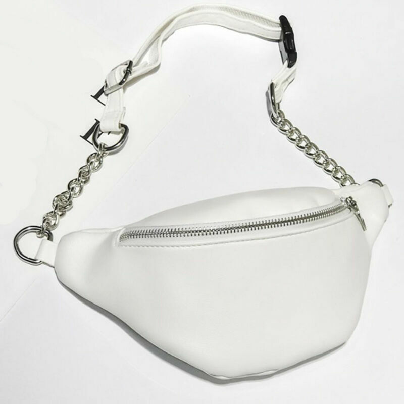 2019 Womens Waist Bag Fanny Pack Solid PU Bag Belt Purse Chains Female Fashion Zipper Small Purse Phone Key Pouch Chest Bag