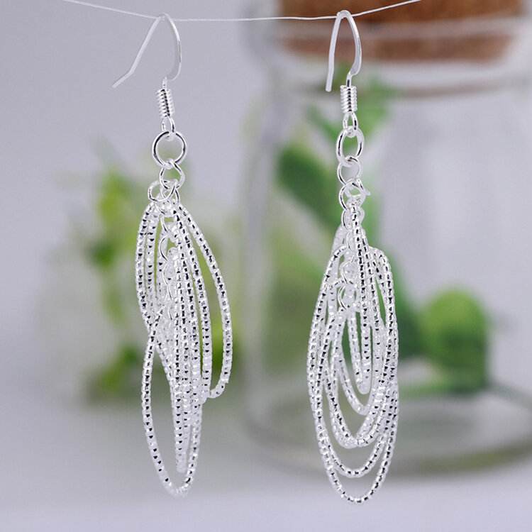 Fashion Elegant Style Circles Shaped Silver Color Earrings For Woman Charming Jewelery EAR-0625