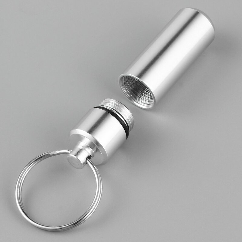 2021 HOT Mini Portable Waterproof Aluminum Silver Pill Box Case Bottle Cache Drug Holder Container With Key-Chain Key Holder