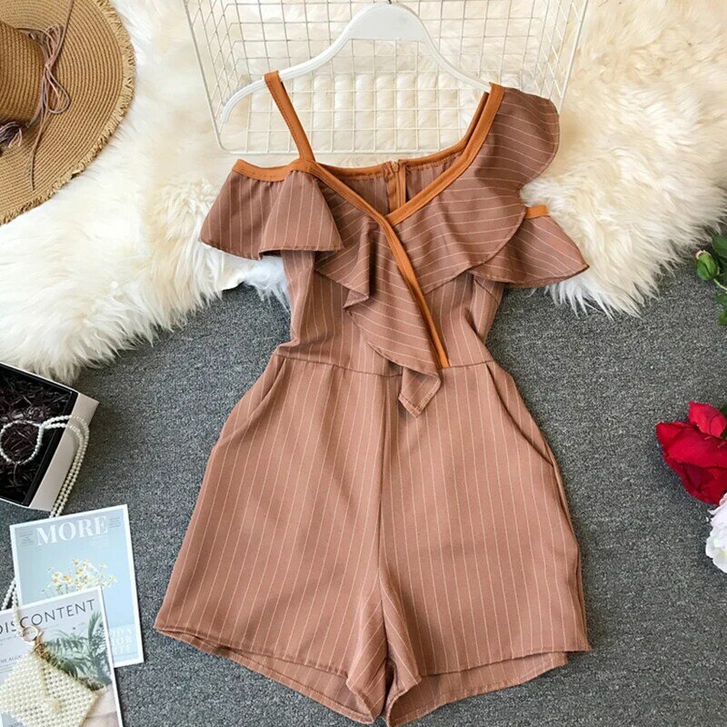 2020 new fashion women's jumpsuits casual loose loose strapless sexy high waist wide leg striped jumpsuit