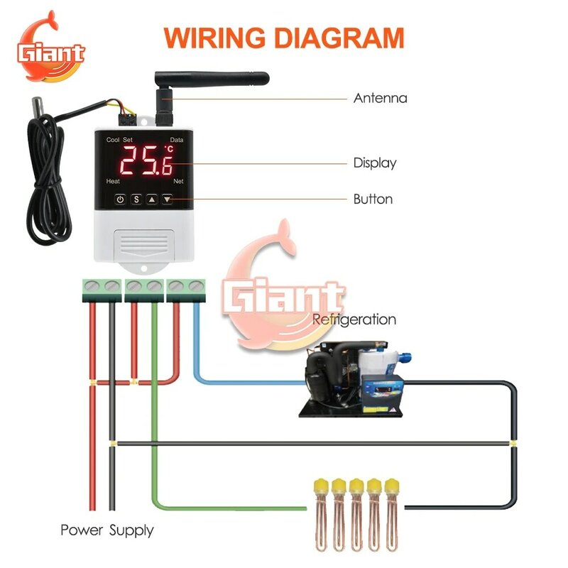 New Digital Temperature Controller For Incubator Cooling Heating Switch Thermostat AC 110V 220V DS18B20 Sensor with WIFI Antenna