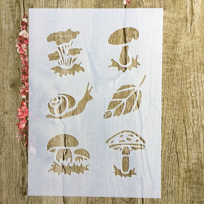 A4 29*21cm caracol cogumelo diy stencils pintura de parede scrapbook coloração gravação álbum decorativo papel cartão modelo