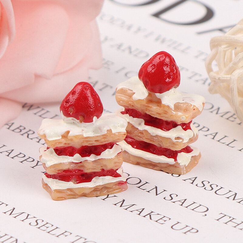 Mini pastel de fresa de 2 piezas 1:12, pastel de Leon, accesorios en miniatura para casa de muñecas