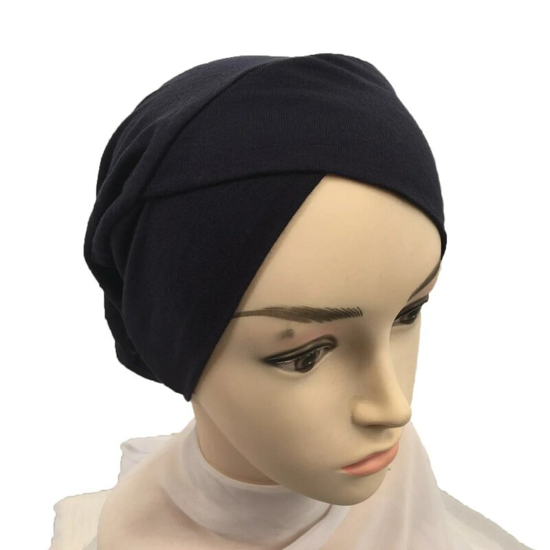 Bonnet Hijab élastique pour femmes musulmanes, sous-écharpe islamique, turban en jersey de coton, casquettes intérieures, croix frontale, bonnet, bande de sauna