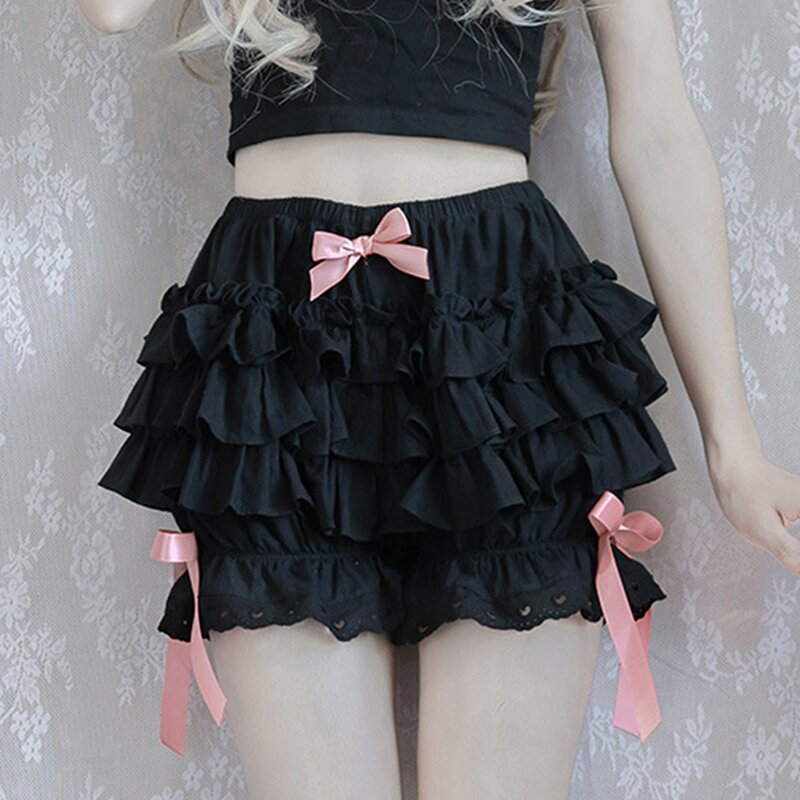 Damski letni styl Lolita szorty koronkowe wykończenia warstwowe majtki koronkowe Bowknot Frilly figi szorty w jednolitym kolorze dyniowe spodnie