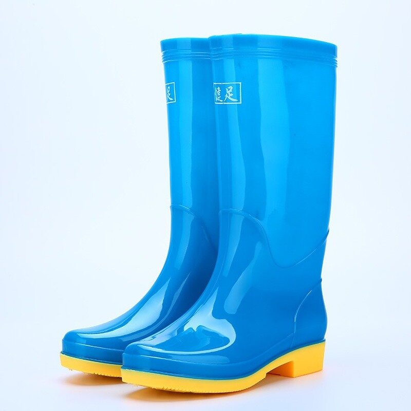 Rain Boots Women's Warm Non-slip Wear-resistant Solid Color Rain Boots PVC Water Shoes Rain Boots Work Boots Botas Mujer