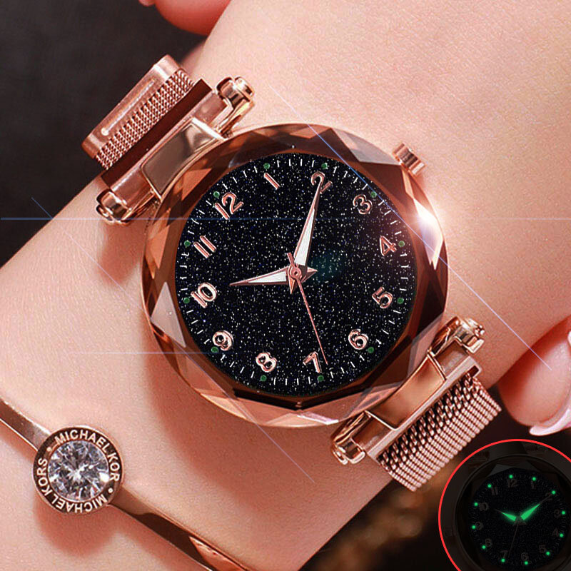 Luksusowe Luminous kobiety zegarki Starry Sky magnetyczny kobiet zegarek wodoodporny Rhinestone zegar relogio feminino montre femme