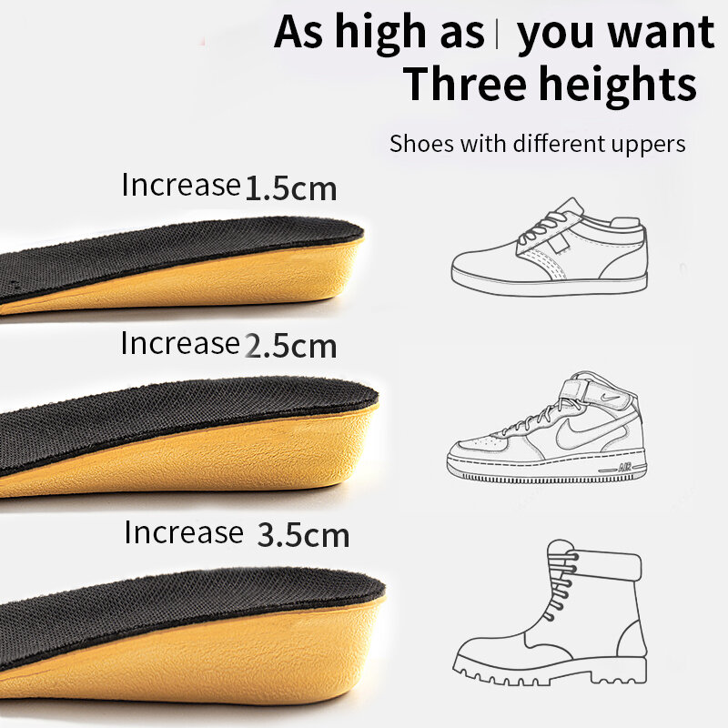 Plantillas para aumentar la altura para hombres y mujeres, almohadillas ortopédicas transpirables con absorción de impacto, Boost invisible, 1,5-3,5 cm