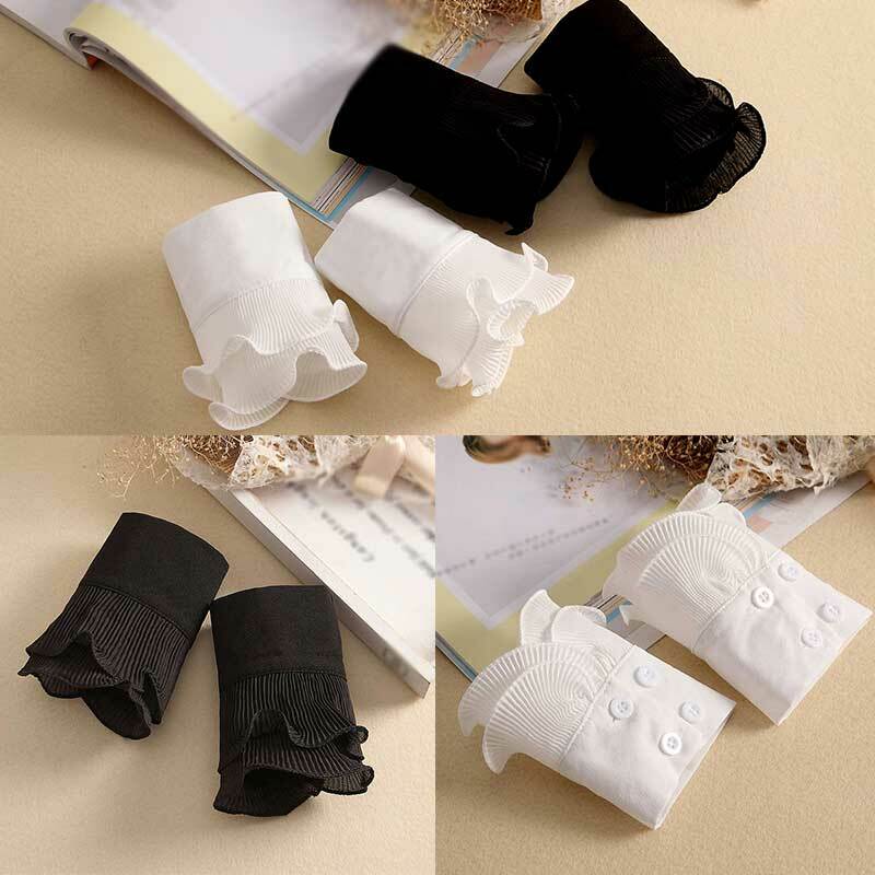 Polsini staccabili camicia manica svasata a pieghe polsini falsi strati decorativi donna polsini a manica finta staccabili fibbia bianco nero