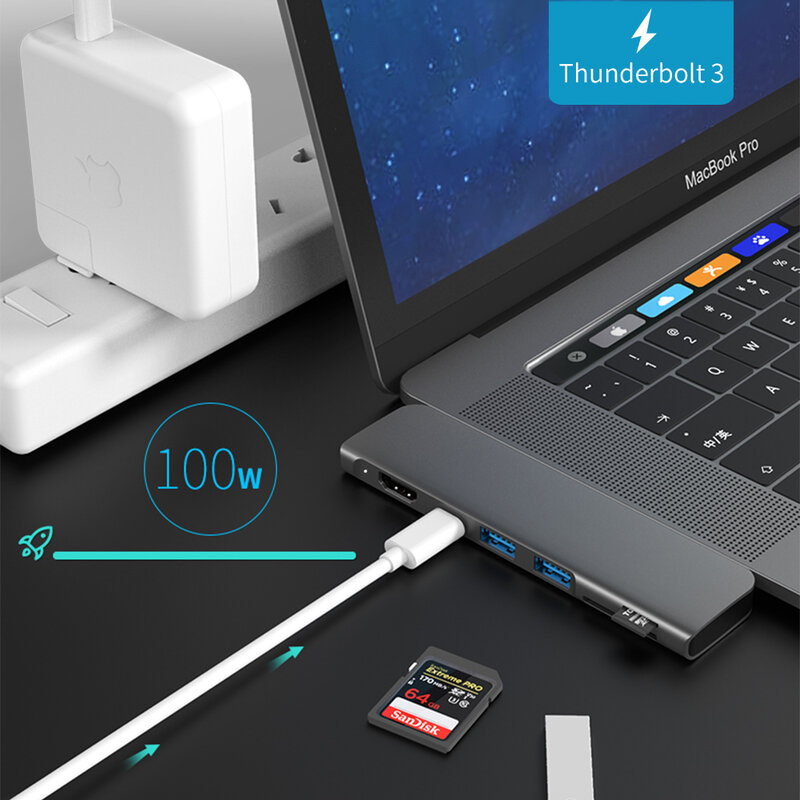 USB 3,1 Typ-C Hub Zu HDMI Adapter 4K Thunderbolt 3 USB C Hub mit Hub 3,0 TF SD Reader Slot PD für MacBook Pro/Air 2018 - 2020