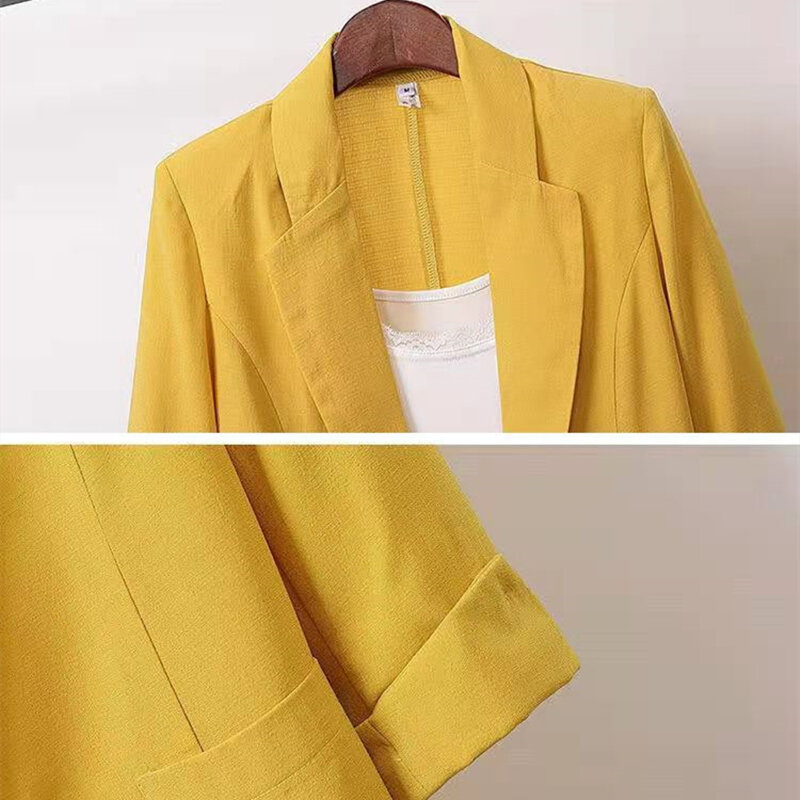 Fashion Women's Jacket Solid Color Yellow Black Cotton Fabric Loose Oversize Coat New Spring Summer Jackets 2023 OL Women's Suit