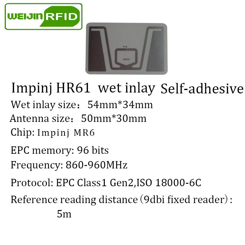 UHF RFID sticker tag HR61 Impinj Monza R6 MR6 chip 860-960MHZ 900 915 868mhz Higgs3 EPCC1G2 6C smart card passive tags wet label