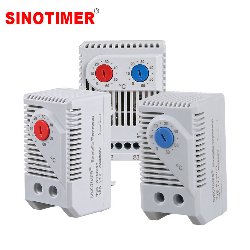 Mini Compact controlador de temperatura mecânico, termostato bimetálico, 0-60C, KTO011, KTS011, DIN Rail, Normal Abrir Fechar