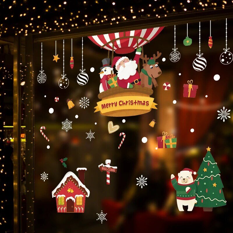 2020 Счастливого Рождества, настенные наклейки, наклейки на окно, стекло, фестиваль, настенные наклейки, Предновогодние и рождественские украшения для домашнего декора