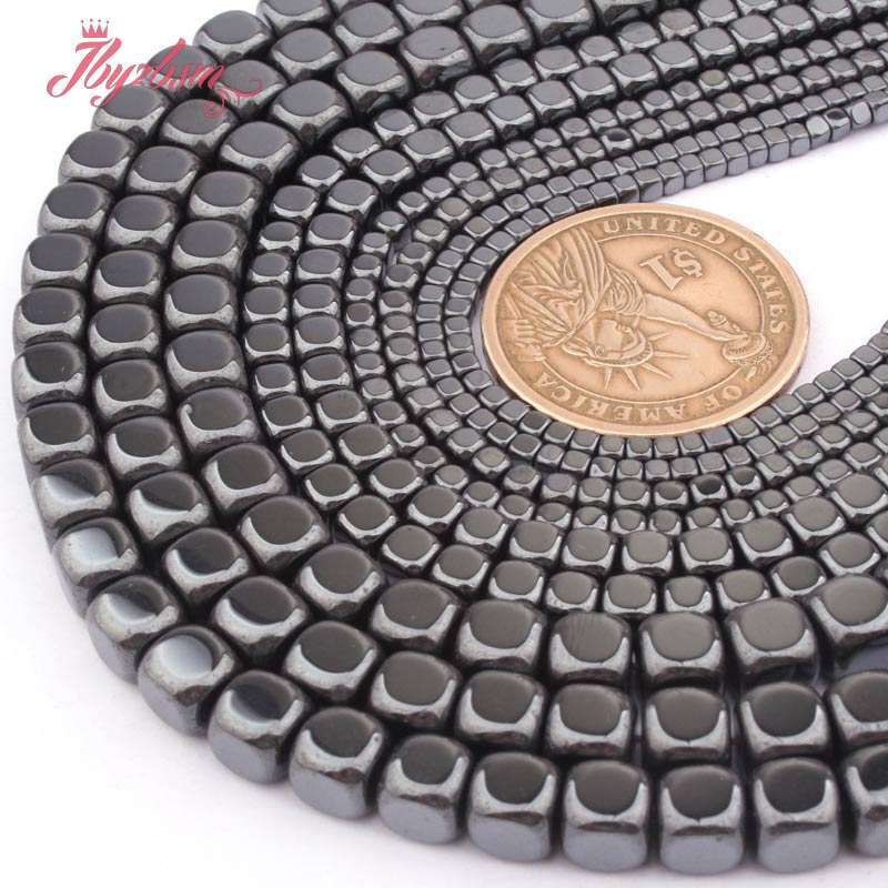 2/3/4/6mm naturale nero ematite pietra naturale cubo liscio Suqare distanziatore perline per collana fai da te braccialetto creazione di gioielli 15"