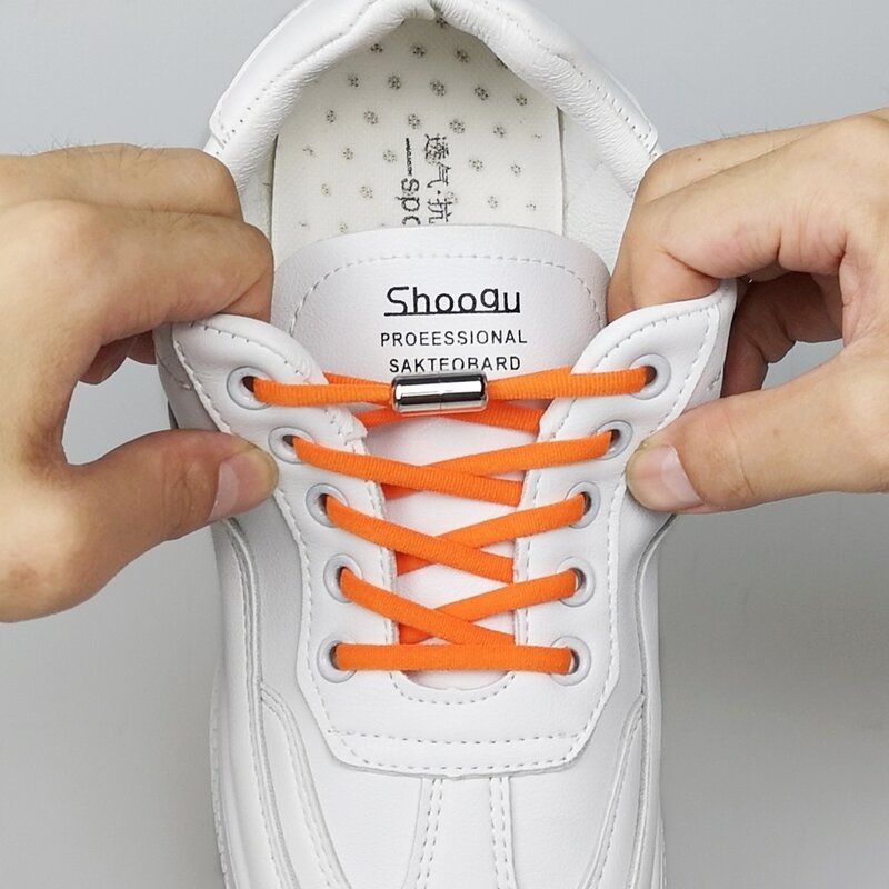 Cordones elásticos redondos para zapatos para hombres y mujeres, cordones especiales con bloqueo de Metal, 1 par