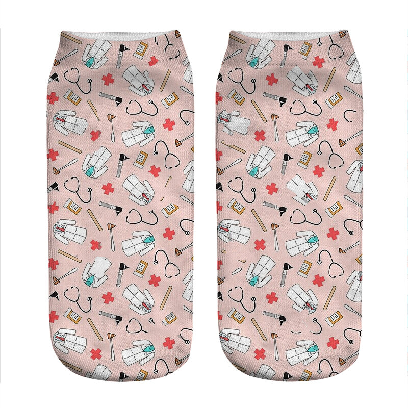 Женские носки кавайные медицинские докторские бриллиантовые синие носки с принтом женские Веселые забавные новые милые подарочные носки в стиле Харадзюку для девочек
