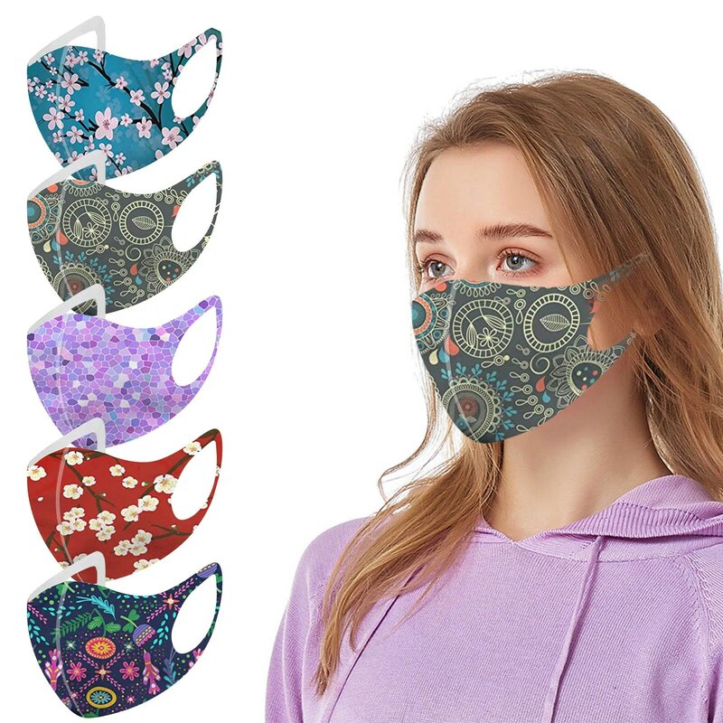 1/5Pcs Print Mond Maskers Voor Bescherming Gezichtsmasker Wasbaar Oorhaakje Masker Ademend Veiligheid Beschermende Herbruikbare Mascarilla Lw