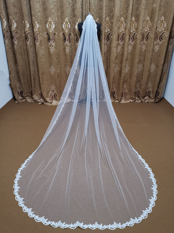 Voile De mariée court en dentelle, 1 couche, blanc/ivoire, avec bord, accessoires De mariage, Photos réelles