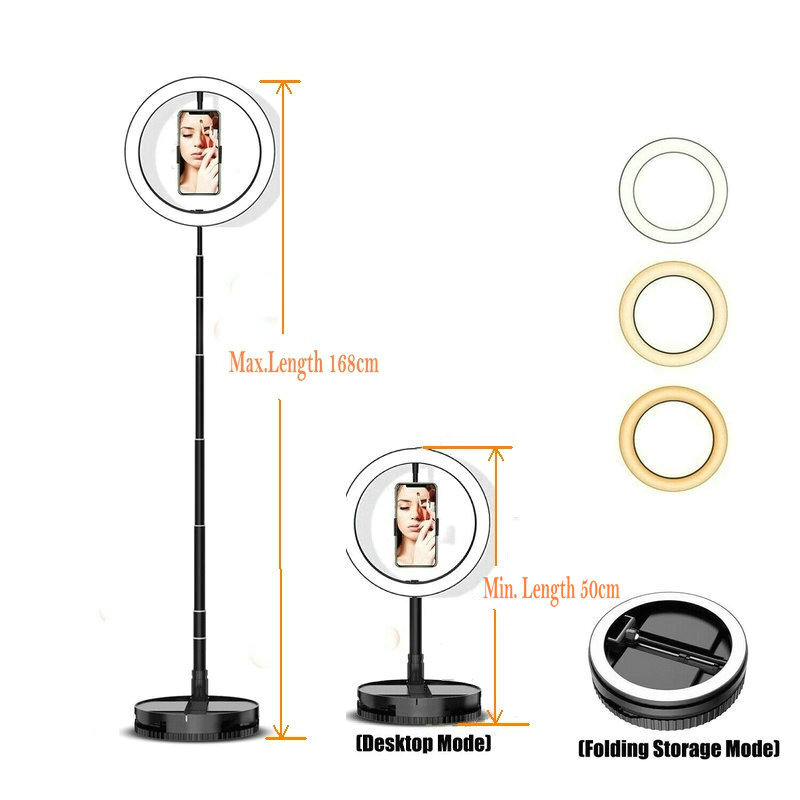 10 "Lampu Cincin dengan Dudukan & Dudukan Ponsel Lampu Isi Swafoto Lampu Kanan F/Telepon Streaming Langsung Video USB Bertenaga All-In-One Model 26CM