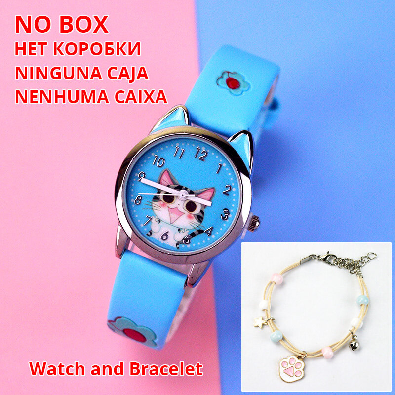 New Cute Cheese Cat Pattern Children Watches with Bracelet Quartz Analog Kids Watches For Girls Boys Ladies Clock Gift Relogio