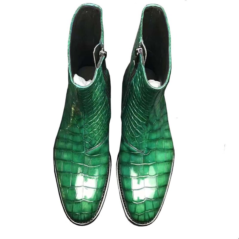 Chue-Botas de piel de cocodrilo para hombre, zapatos de moda, color verde, Primavera