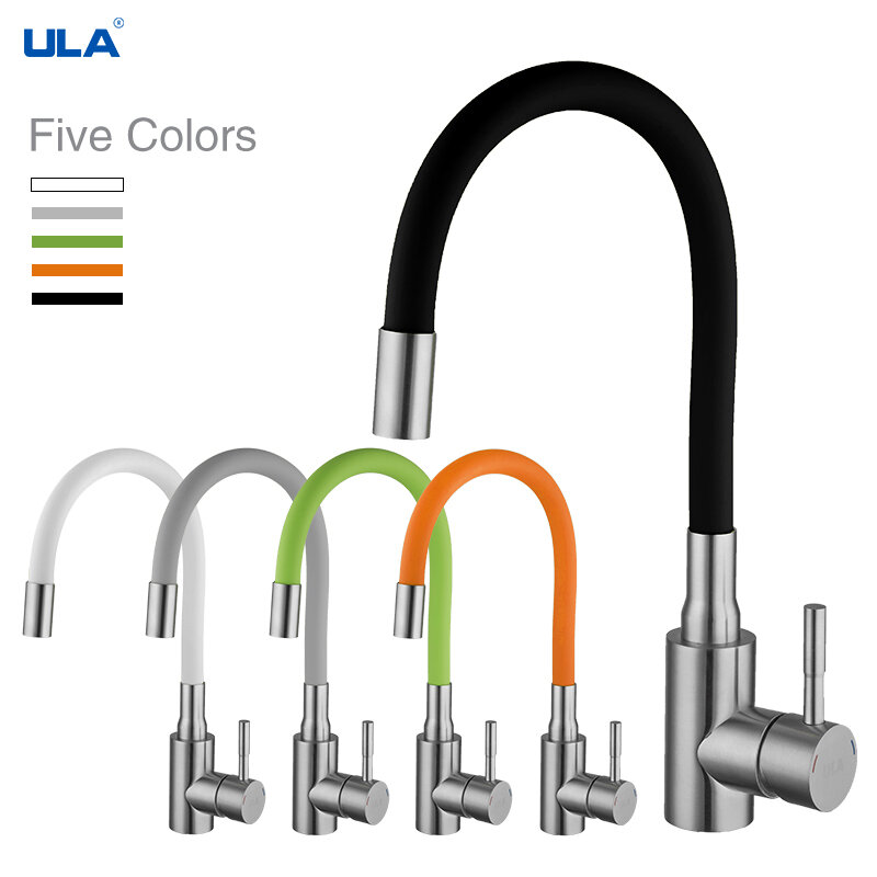 ULA ก๊อกน้ำห้องครัวสีดำ Chrome ห้องครัวเครื่องทำน้ำร้อนเย็นแตะ360องศาหมุนก๊อกน้ำสำหรับห้องครัวที่มีสีสันท่อ