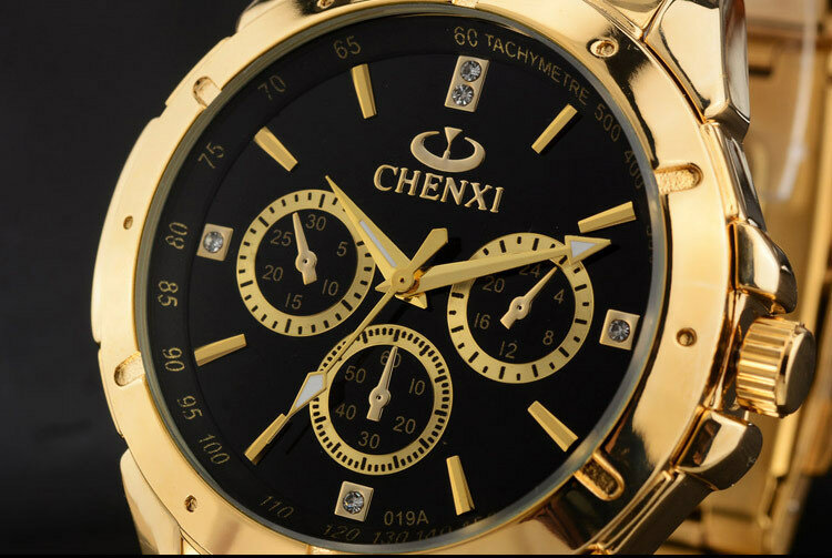 Chenxi-Reloj de acero inoxidable para hombre, cronógrafo de marca de lujo, color dorado
