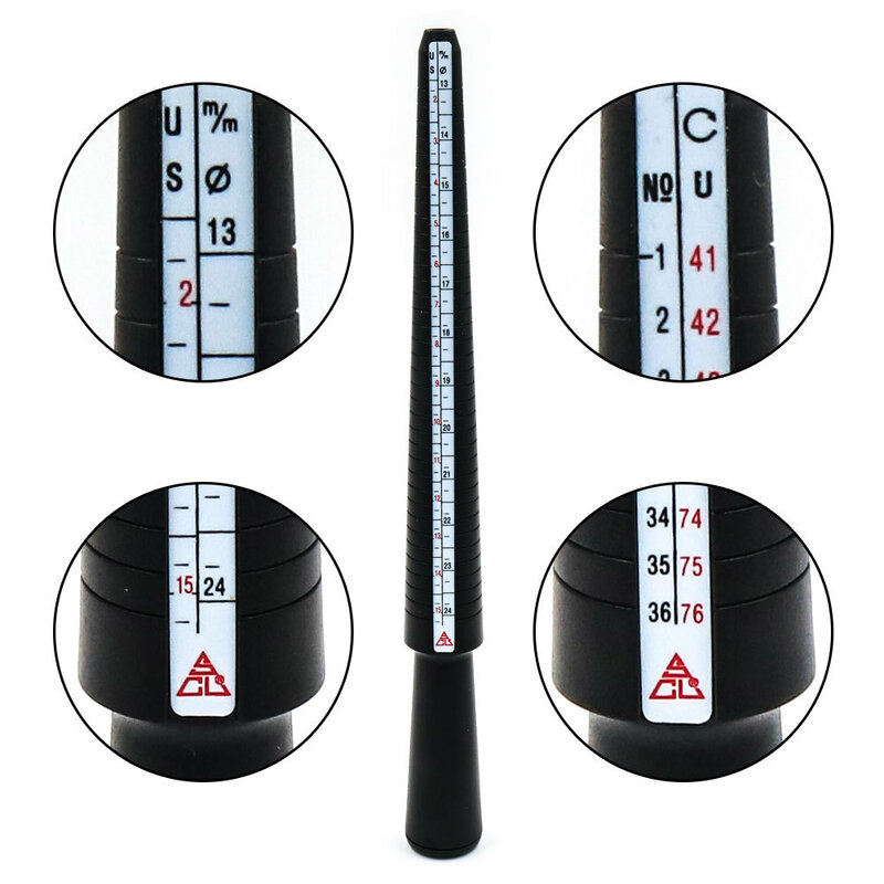 Кольцевая палочка содержит диаметр, американский стандарт, французский стандарт и европейский стандарт, измерительный инструмент для ювелирных изделий и сережек